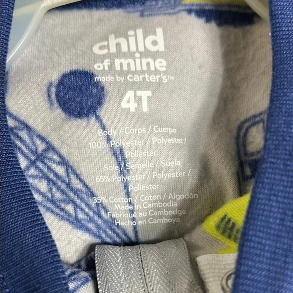 Carter's 4T Gray and Yellow Footed One Piece with Zip-Up Front